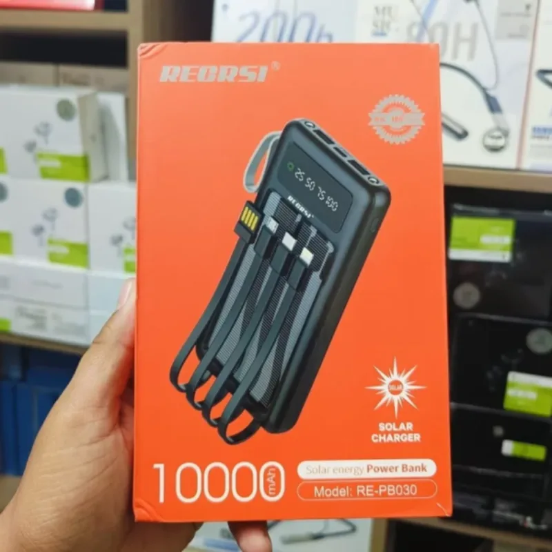 Regrsi 10000mAh Solar Power Bank with Cables | Kinbo.site