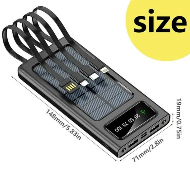 Regrsi 10000mAh Solar Power Bank with Cables | Kinbo.site